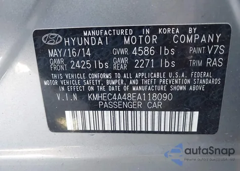 2014 Hyundai Sonata Hybrid из США, поврежденный, VIN KMHEC4A48EA118090